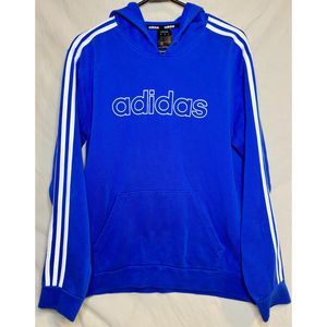 Unisex, Adidas Hoodie, M, Blue with White Stripe Sleeves